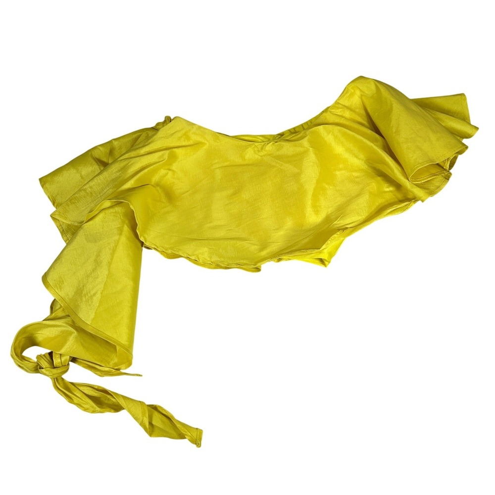 Love Highlight Yellow One Shoulder Ruffle Crop Top HT008 Neon Asymmetrical L